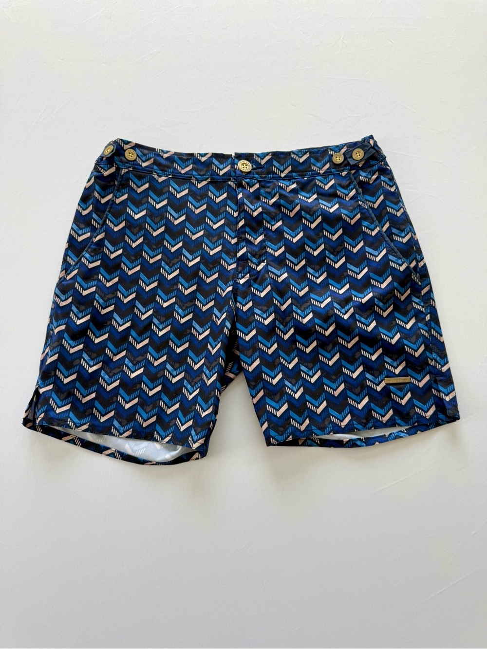 Parke & Ronen Blue Chevron Swim Trunks